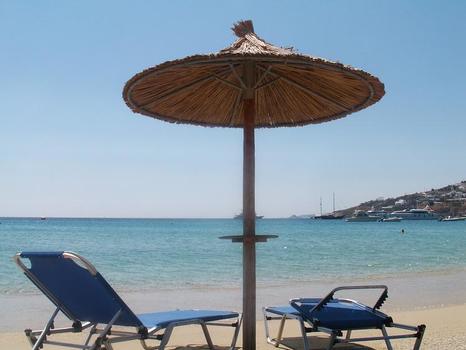 Sunbeds and Umbrella