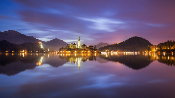 Blue hour at lake bled.