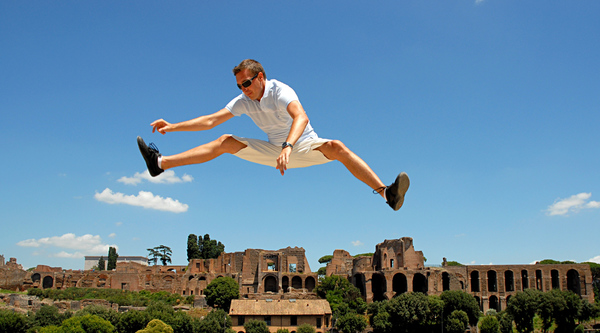 Jump over the antique buildings