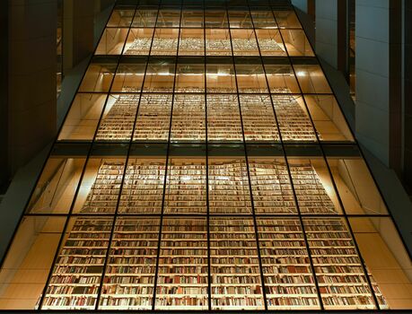 Books behind glass